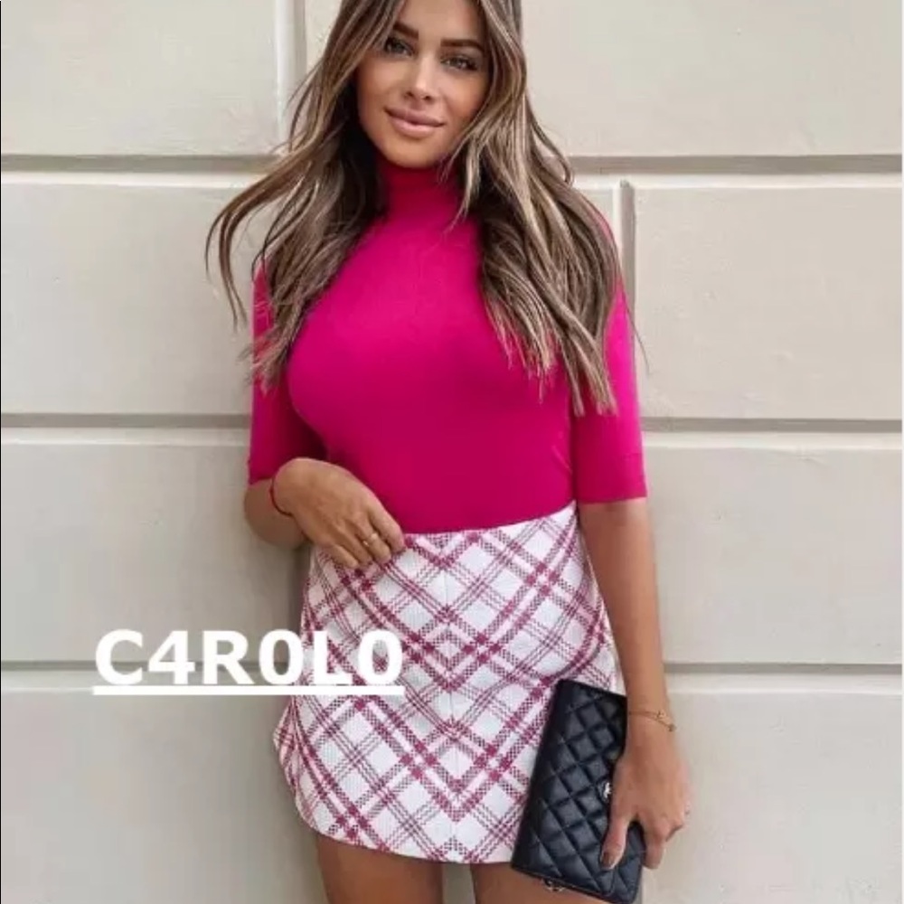 Zara TWEED TEXTURED WEAVE CHECKERED PRINT SKIRT